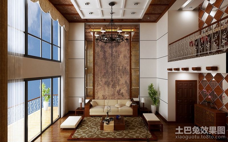 中式别墅客厅沙发背景墙装修装修效果图_第2张 - 家居图库 - 九正家居网