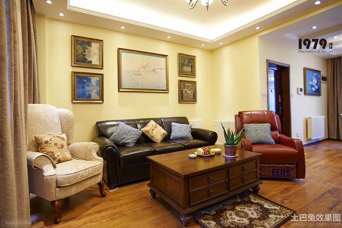 美式客厅沙发背景墙装饰画装修效果图